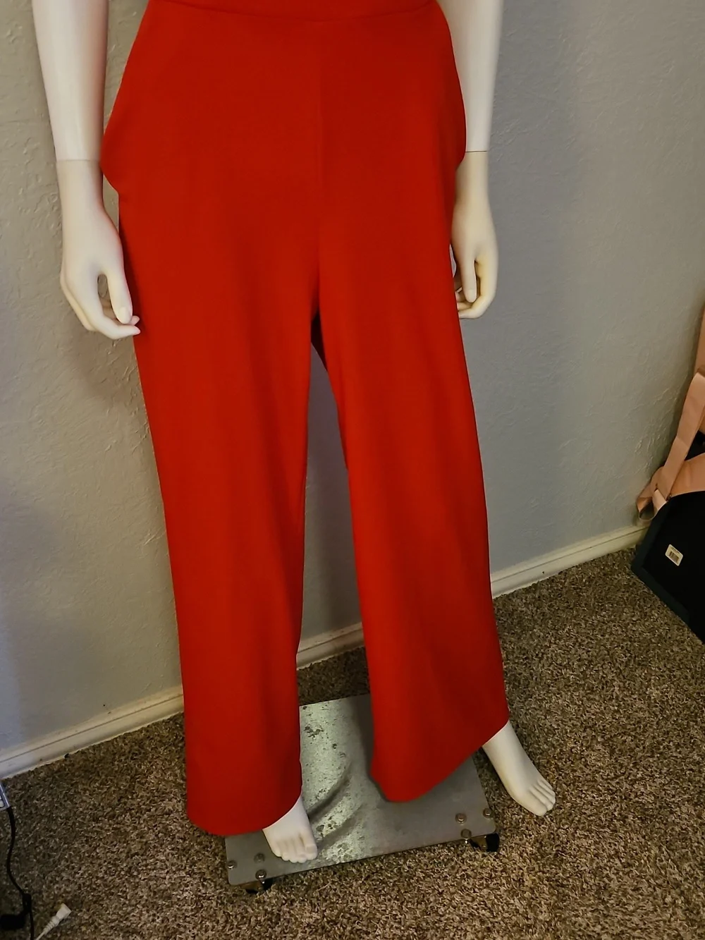EXPRESS Red Open Crisscross Back Wide Leg Plunging Neckline Jumpsuit - Picture 5 of 9